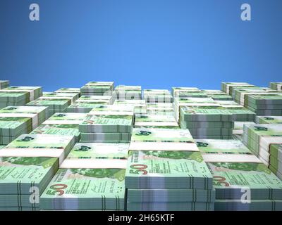 Geld aus Hongkong. Hongkong-Dollarscheine. HKDHSBC-Banknoten. 50 Dollar. Handel, Finanzen, Nachrichten Hintergrund. 3d-Illustration. Stockfoto