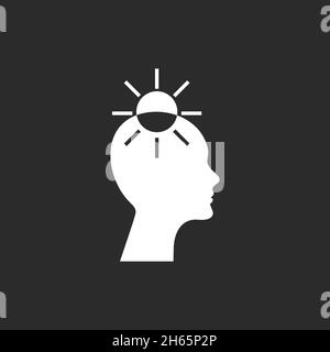 Siebtes Chakra Sahaswara. Licht des Geistes. Menschliches Profil mit Glühbirne im Kopf. Symbol für die Pishologie. Kreatives BRAIN-Logo. Vektor-Silhouette Stock Vektor