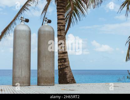 Zwei Tauchbecken auf der Straße von Palmen und Meer Stockfoto