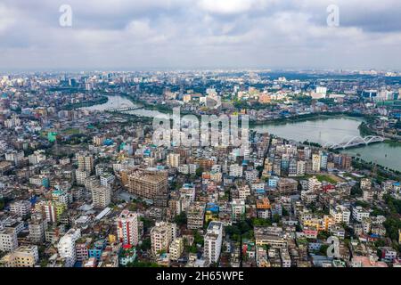 Luftaufnahme von Hatirjheel und seiner angrenzenden. Dhaka, Bangladesch. Stockfoto