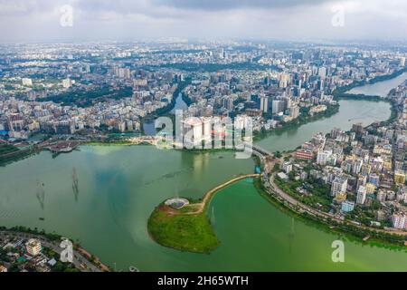 Luftaufnahme von Hatirjheel und seiner angrenzenden. Dhaka, Bangladesch. Stockfoto