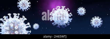 3D-Illustration mit Coronavirus auf blauem Hintergrund Stockfoto