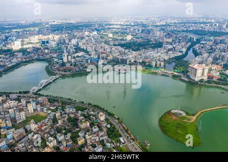 Luftaufnahme von Hatirjheel und seiner angrenzenden. Dhaka, Bangladesch. Stockfoto