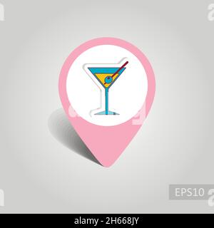 Martini. Cocktail Vektor pin Symbol Karte. Strand Kartenzeiger. Sommer Karte Markierungen. Sommer. Ferienhäuser, eps 10. Stock Vektor
