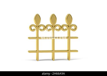 Goldenes 3d-Fence-Symbol auf weißem Hintergrund isoliert - 3d-Rendering Stockfoto