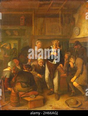 Richard Brakenburgh - Innere eines Gasthauses mit trinkenden, singenden und rauchenden Bauern - 1660 - 1702 Stockfoto