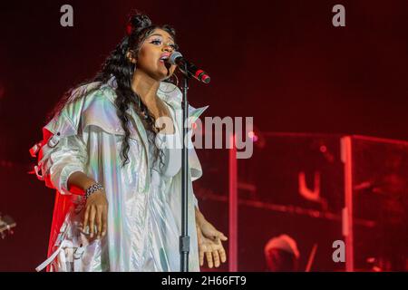 Las Vegas, USA. November 2021. Jazmine Sullivan während des Day N Vegas Music Festival am 12. November 2021 in Las Vegas, Nevada (Foto: Daniel DeSlover/Sipa USA) Quelle: SIPA USA/Alamy Live News Stockfoto