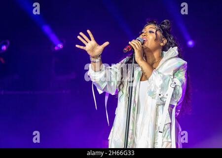 Las Vegas, USA. November 2021. Jazmine Sullivan während des Day N Vegas Music Festival am 12. November 2021 in Las Vegas, Nevada (Foto: Daniel DeSlover/Sipa USA) Quelle: SIPA USA/Alamy Live News Stockfoto