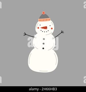 Schneemann in einem Hut auf grauem Hintergrund. Vektorgrafik Stock Vektor