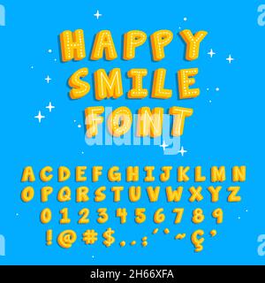 Handgezeichnete glückliche Briefe. Zahlen, mathematische Zeichen, Akzente, Kommas, Punkte, Ende, Semikolon, Ausrufezeichen und Fragezeichen. Vollständig bearbeitbar und gut organisch Stock Vektor