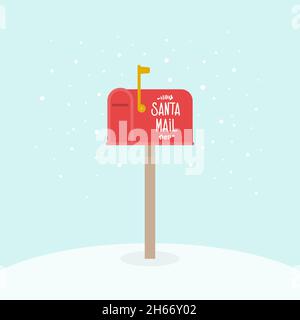 Weihnachtsmailbox im Freien. Weihnachtsmann-Post. Mailbox-Flag angehoben. Vektor-Illustration, flaches Design Stock Vektor