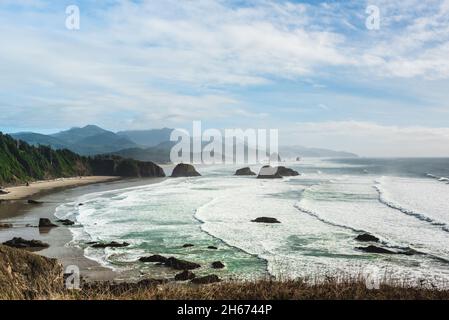 Crescent Beach Blick vom Ecola State Park Stockfoto