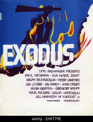 Britische Mini Window Card Poster mit Design von SAUL BASS für PAUL NEWMAN und EVA MARIE SAINT in EXODUS 1960 Regisseur OTTO PREMINGER Roman Leon URIs Drehbuch Dalton Trumbo Musik Ernest Gold Kameramann Sam Leavitt Otto Preminger Films / United Artists Stockfoto