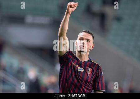 Warschau, Polen. Oktober 2021. Jakub Bartkowski von Pogon ist beim Spiel der polnischen PKO Ekstraklasa League zwischen Legia Warszawa und Pogon Szczecin im Marschall Jozef Pilsudski Legia Warsaw Municipal Stadium zu sehen.Endstand; Legia Warszawa 0:2 Pogon Szczecin. (Foto von Mikolaj Barbanell/SOPA Images/Sipa USA) Quelle: SIPA USA/Alamy Live News Stockfoto