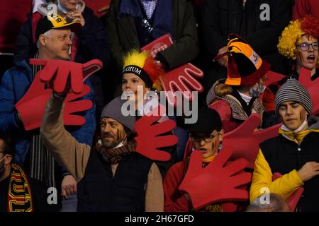 BRÜSSEL, BELGIEN - 13. NOVEMBER: Fans Belgiens beim Qualifikationsspiel der FIFA-Weltmeisterschaft 2022 zwischen Belgien und Estland im King Baudouin-Stadion am 13. November 2021 in Brüssel, Belgien (Foto: Jeroen Meuwsen/Orange Picles) Stockfoto