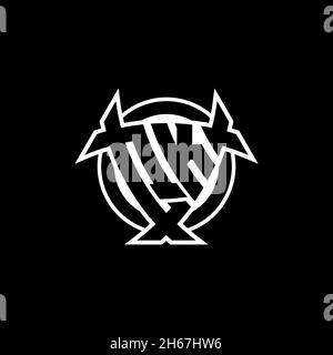 QK Monogram-Logo mit Dreieck-Schild und kreisförmiges Design auf isoliertem Hintergrund. Dreieck-Monogramm-Logo, Schild-Monogramm-Logo, Trian Stock Vektor