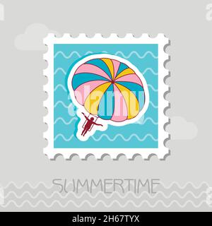 Parasailing. Sommer kiting Aktivität Vektor-Stempel. Strand. Sommer. Sommerzeit. Urlaub. Urlaub, Folge 10 Stock Vektor