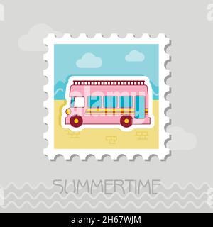 Doppeldecker, oben offen, Sightseeing und City Bus Vektorstempel. Sommer. Sommerzeit. Urlaub. Urlaub, Folge 10 Stock Vektor