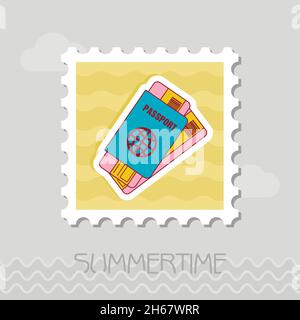 Reisepass mit Tickets Vektor-Stempel. Reisen. Sommer. Sommerzeit. Urlaub. Urlaub, Folge 10 Stock Vektor