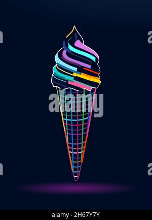Eis im Waffelkegel, abstrakte, bunte Zeichnung. Vektordarstellung von Farben Stock Vektor