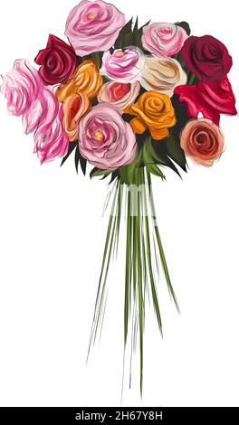 Bouquet von schönen roten Rosen, Farbzeichnung, realistisch. Vektordarstellung von Farben Stock Vektor