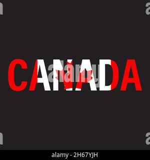Kanada Wort mit Flagge Design. Kanadisches Flaggenschild. Flacher Stil. Stockfoto