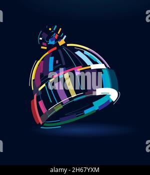 Winter Strickmütze, abstrakte, bunte Zeichnung, digitale Grafiken. Vektordarstellung von Farben Stock Vektor