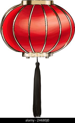 Traditionelle rote chinesische Laterne aus bunten Farben. Spritzer Aquarell, farbige Zeichnung, realistisch. Vektordarstellung von Farben Stock Vektor