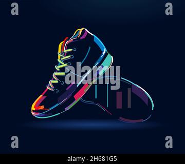 Paar Sport-Sneakers zum Basketball spielen, abstrakte, bunte Zeichnung, digitale Grafiken. Vektordarstellung von Farben Stock Vektor