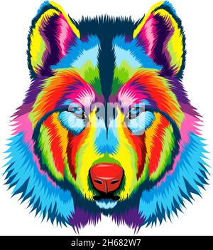 Wolf Kopf Porträt aus bunten Farben. Spritzwasser von Aquarell, bunte Zeichnung, realistisch. Vektordarstellung von Farben Stock Vektor