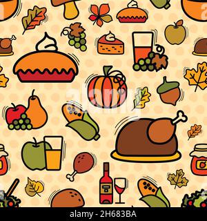 Nahtloses Thanksgiving-Muster-Motiv kann in Textilien, für Buchgestaltung, Website-Hintergrund verwendet werden Stock Vektor