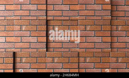 Architektonisches Mauerwerk mit 3d-Rendering von quadratischen Ausschnitten. Modischer Baustil mit rauen Ziegelsteinen und Schichten aus gehärtetem Mörtel. Stadt Stockfoto