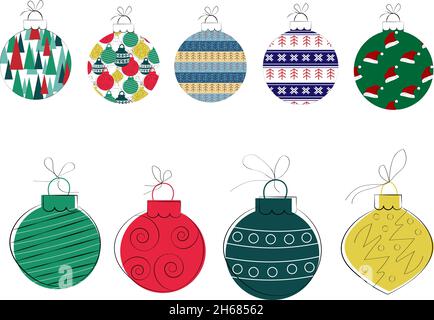 Set mit dekorativen Weihnachtskugeln. Vektordarstellung auf weißem Hintergrund isoliert. Stock Vektor
