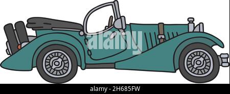 Die vektorisierte Handzeichnung eines Vintage Green Cabriolets Stock Vektor
