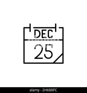 Flip Kalender mit 25. Dezember Weihnachtstag Datum darauf. Pixelgenaue, bearbeitbare Kontur Stock Vektor