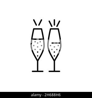 Vector Sektgläser. Neujahr Feier, romantische Party. Pixel-perfekte, bearbeitbare Kontursymbole Stock Vektor