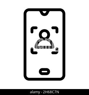 Smartphone-Benutzer Gesichtsschutz Sicherheit einzelnes isoliertes Symbol mit Vektordarstellung im Umrissstil Stockfoto