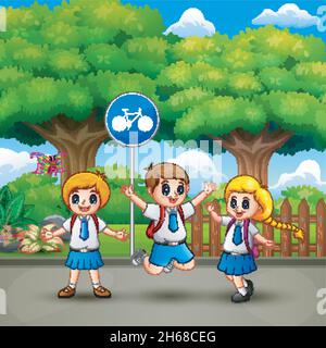 Glückliche Schulkinder im Stadtpark Stock Vektor