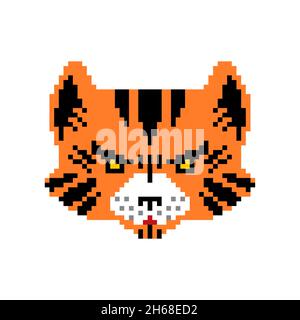 Tiger Pixel Art. Große wild gestreifte Katze verpixelt. 8-Bit-Vektorgrafik Stock Vektor