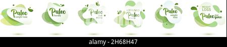 Paleo Ernährung frendly Abzeichen. Set von grünen Amöben Design Aufkleber für Paläo-Diät-Menü, Poster, Flyer. Stock Vektor