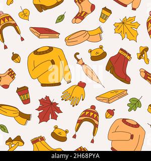 Satz von Symbolen symbolisieren Herbst, helle Cartoon-Stil, Vektor-Illustration. Stock Vektor