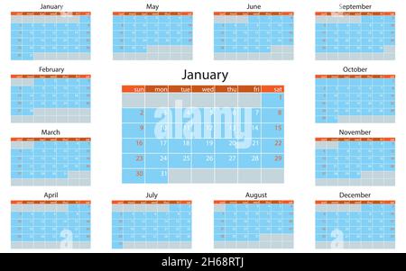 2022 Jahre, Kalender Vektor-Illustration flach Stock Vektor