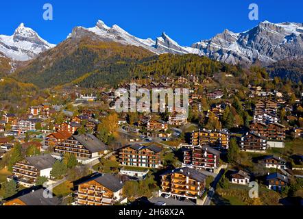 Ferien- und Kurort Ovronnaz in den Schweizer Alpen, Ovronnaz, Wallis, Schweiz Stockfoto