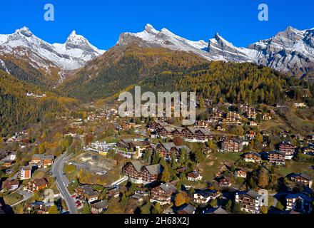 Ferien- und Kurort Ovronnaz in den Schweizer Alpen, Ovronnaz, Wallis, Schweiz Stockfoto