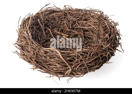 Isolierte Objekte: Leere Vögel nisten, Seitenansicht, auf weißem Hintergrund Stockfoto