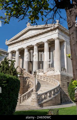 Nationalbibliothek Athen.in der Nähe des Stadtzentrums von Athens.designed vom dänischen Architekten Theophil Freiherr von Hansen. Stockfoto