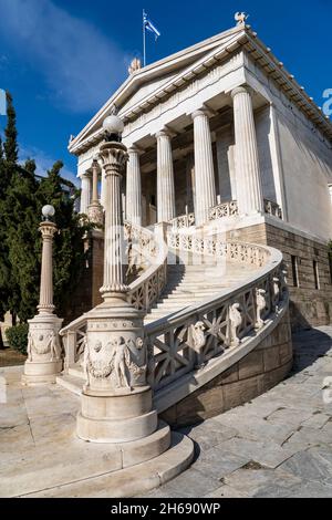 Nationalbibliothek Athen.in der Nähe des Stadtzentrums von Athens.designed vom dänischen Architekten Theophil Freiherr von Hansen. Stockfoto