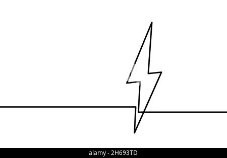 Kontinuierliche Linienzeichnung des Blitzes. Blitzliniensymbol. Hintergrund für einzeilige Zeichnung. Vektorgrafik. Symbol für „Blitzdurchlauflinie“ Stock Vektor