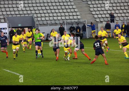 BUKAREST, RUMÄNIEN - 13. November 2021: Das Rugby-Spiel Rumänien gegen die Niederlande ist Teil der Rugby-Europameisterschaft. Stockfoto