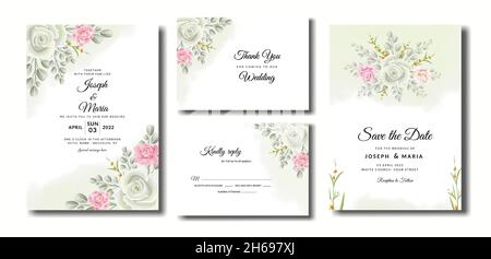 Set von eleganten Premium Vector Hochzeit Einladungskarten mit schönen floralen Vektor Illustration Vorlage Stock Vektor